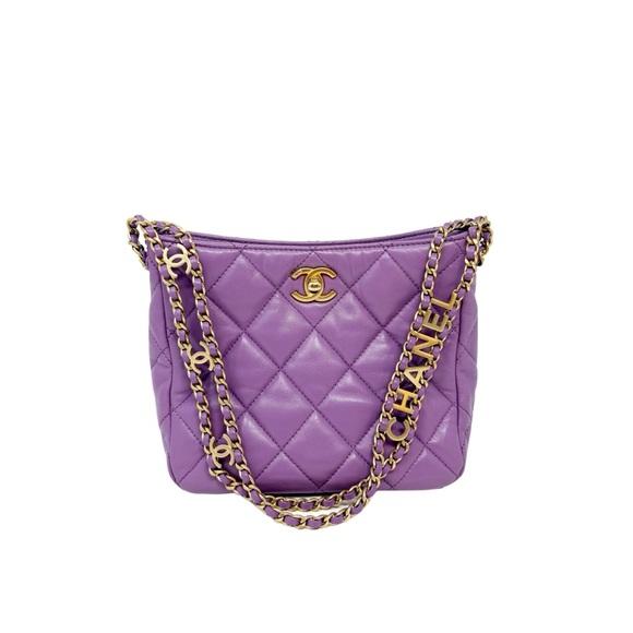 CHANEL Pick Me Up Hobo Small Logo Chain Lambskin Quilted Purple - Picture 16 of 16
